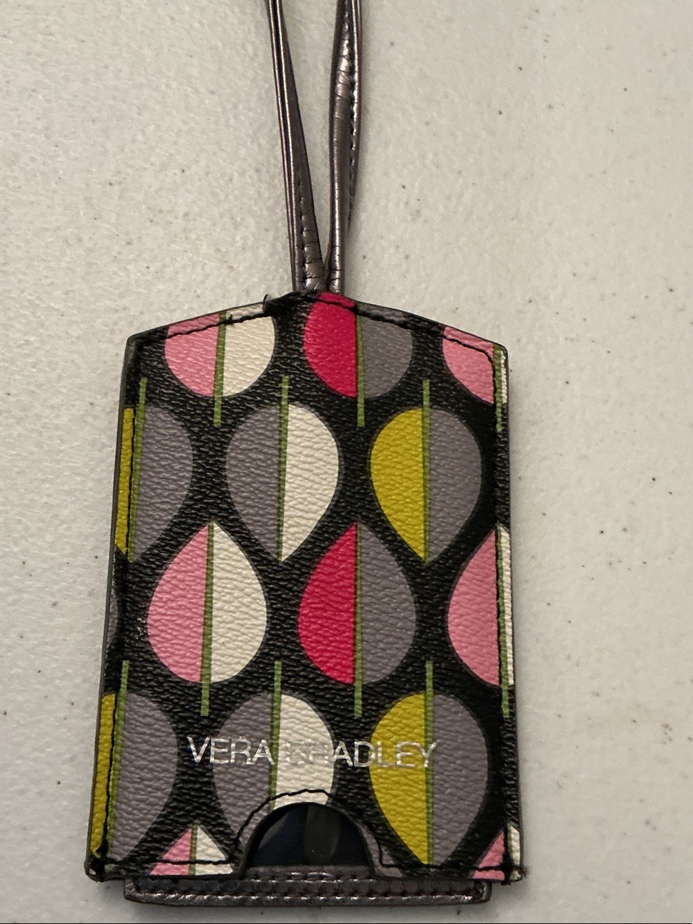 Vera Bradley Moon Drop Pink, Gray, Olive and Black Leaf-Pattern Luggage Tag
